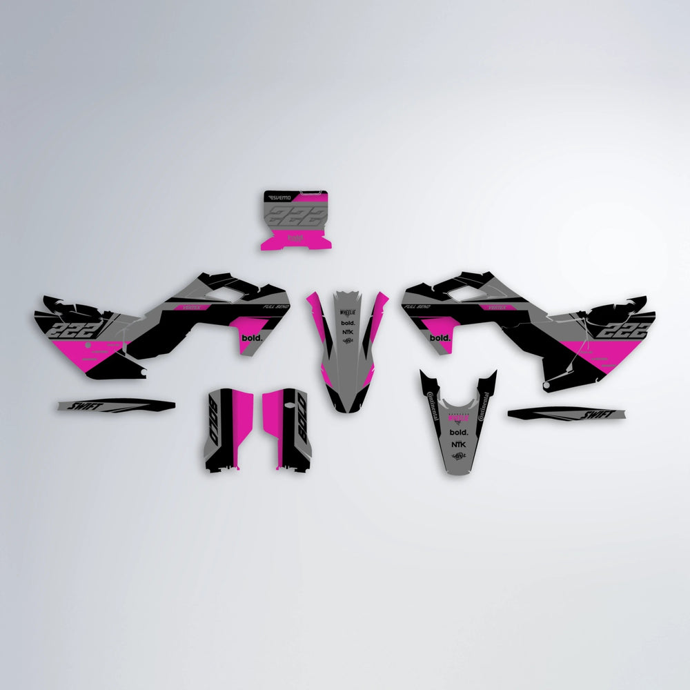 NOMAD Husqvarna FE/TE graphics kit parts layout in Pink