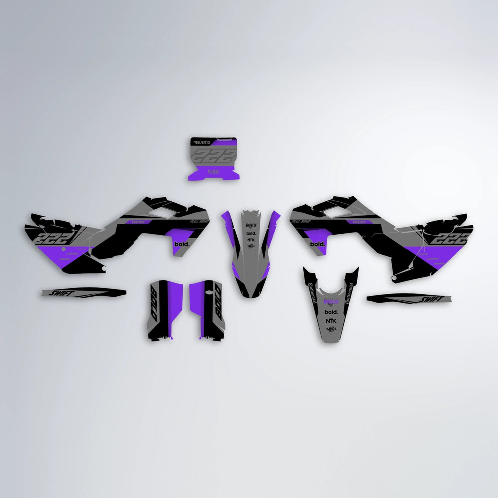 NOMAD Husqvarna FE/TE graphics kit parts layout in Purple