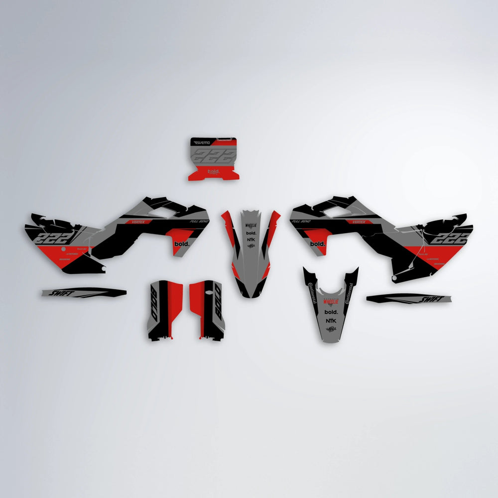 NOMAD Husqvarna FE/TE graphics kit parts layout in Red