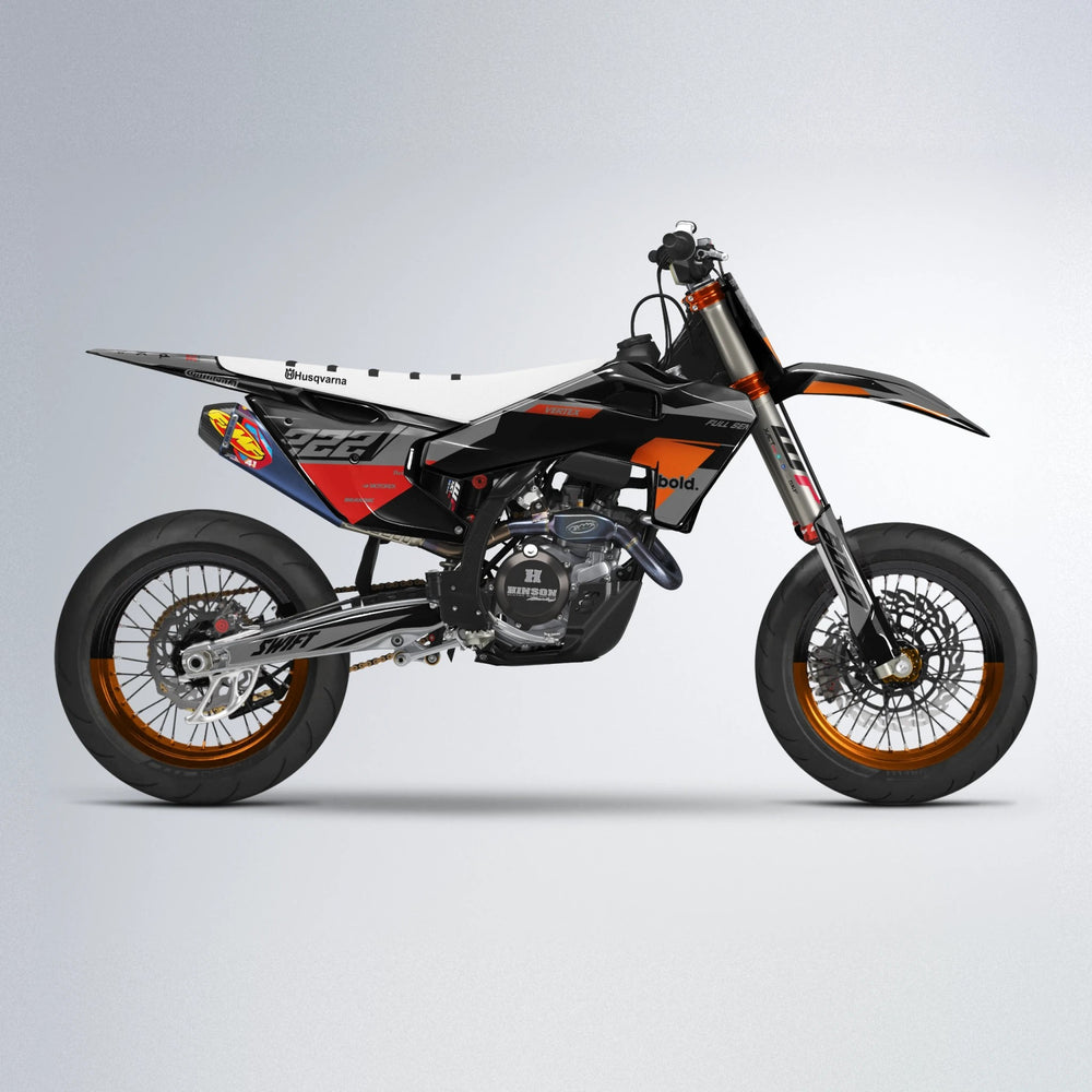 NOMAD Husqvarna FE/TE supermoto graphics kit in Red & Orange