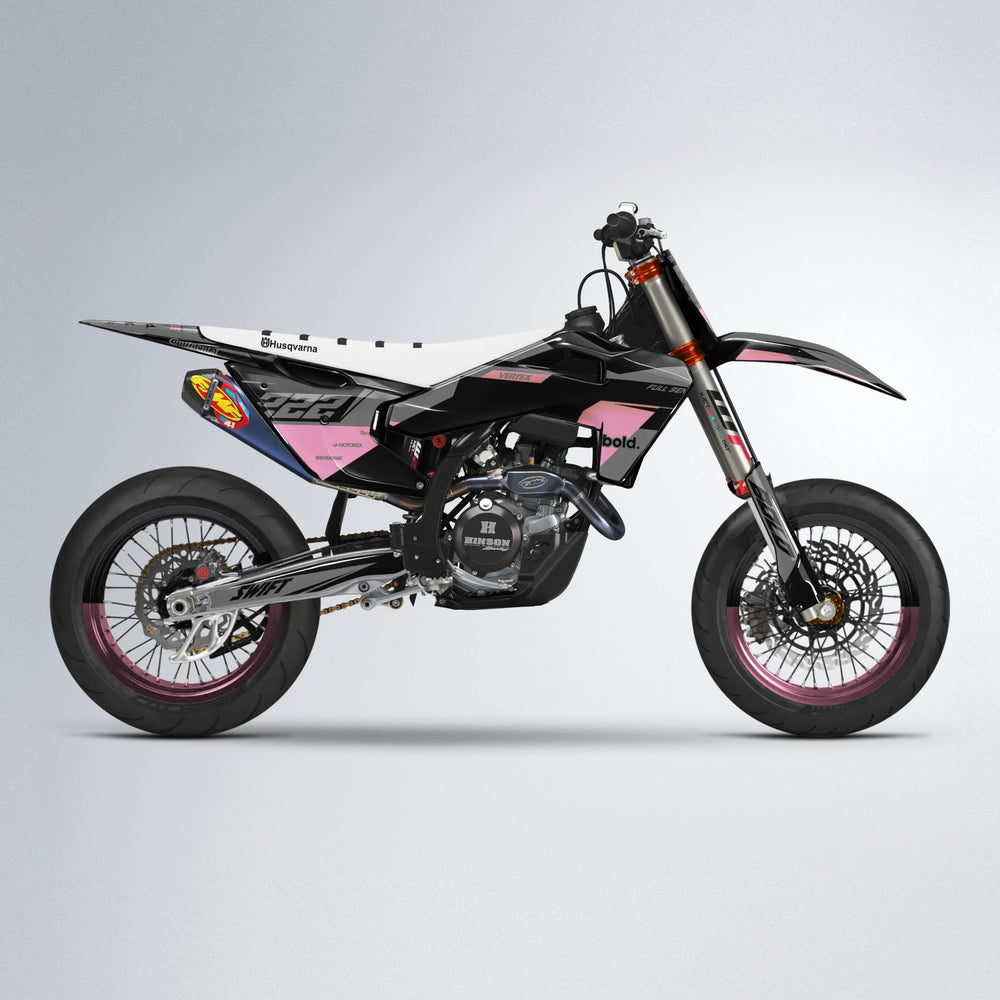 NOMAD Husqvarna FE/TE supermoto graphics kit in Sakura Pink