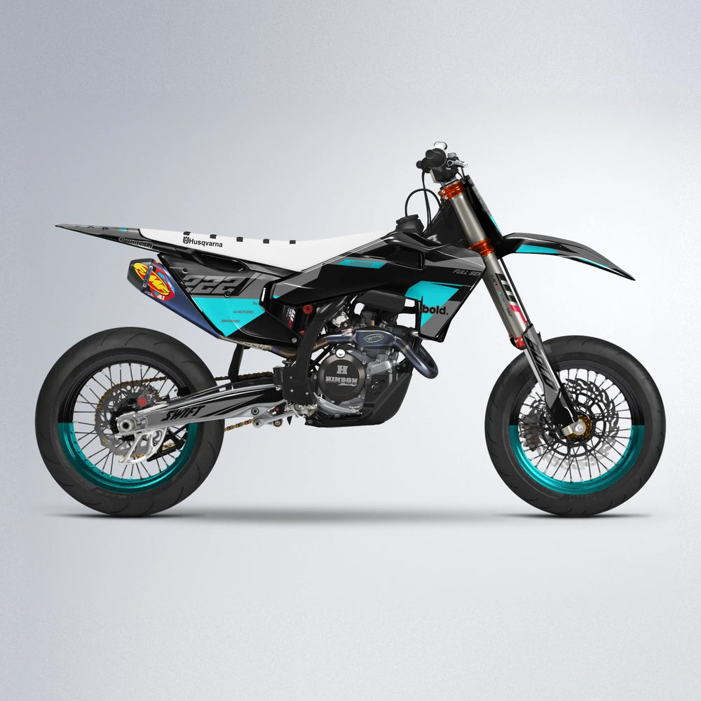 NOMAD Husqvarna FE/TE supermoto graphics kit in Teal