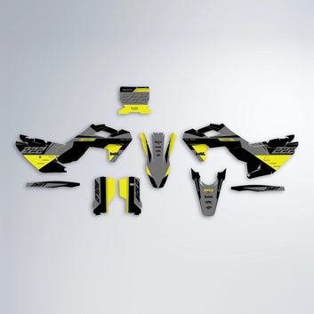 NOMAD Husqvarna FE/TE graphics kit parts layout in Yellow
