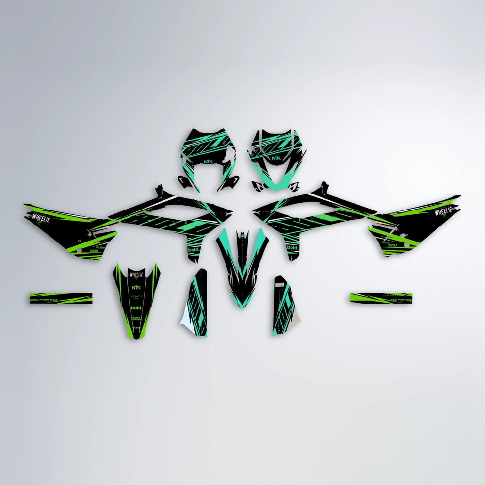 NTK V2 Beta graphics kit parts layout in Cyan & Green