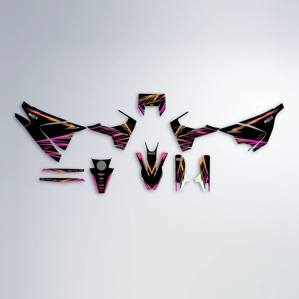 NTK V2 Husqvarna 701 graphics kit parts layout in Pink & Yellow