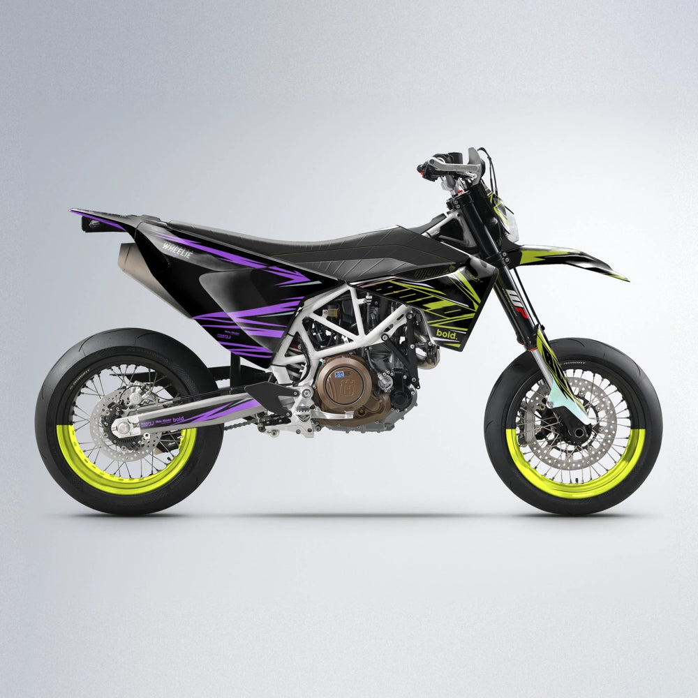 NTK V2 Husqvarna 701 supermoto graphics kit in Purple & Yellow