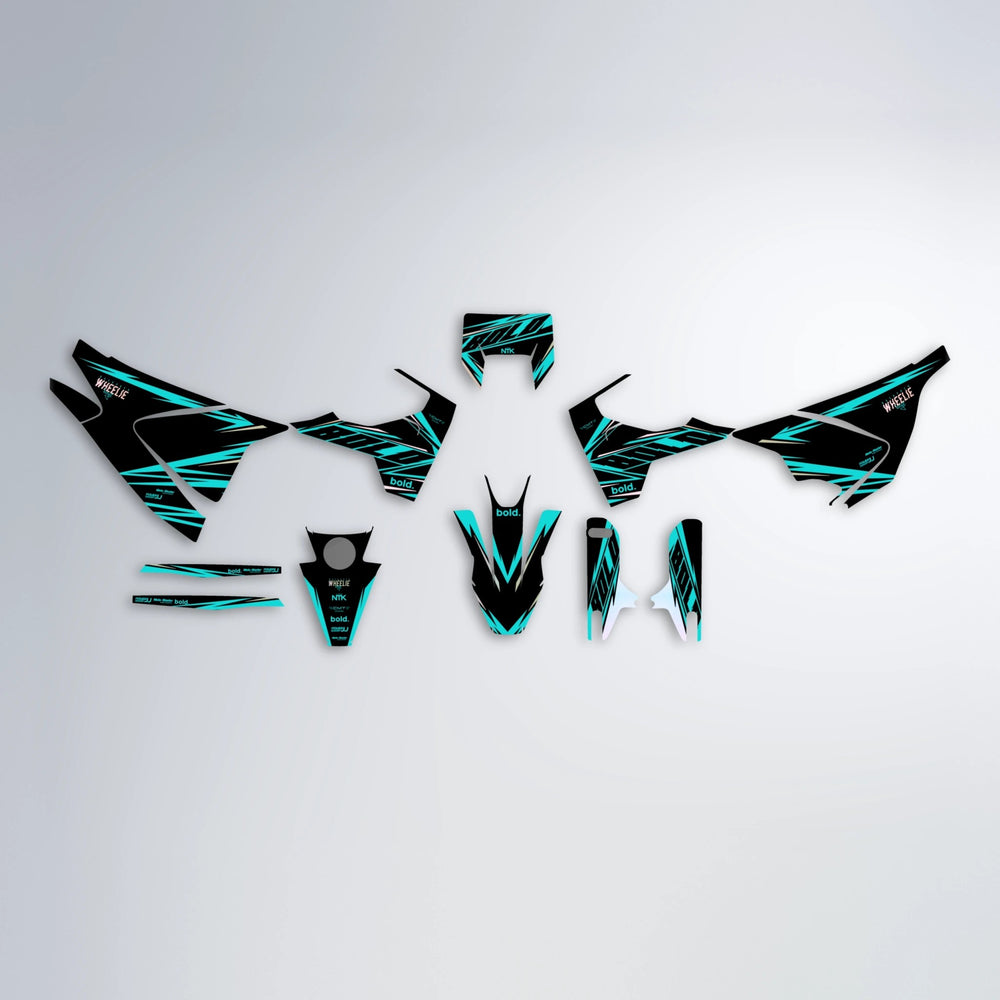 NTK V2 Husqvarna 701 graphics kit parts layout in Teal
