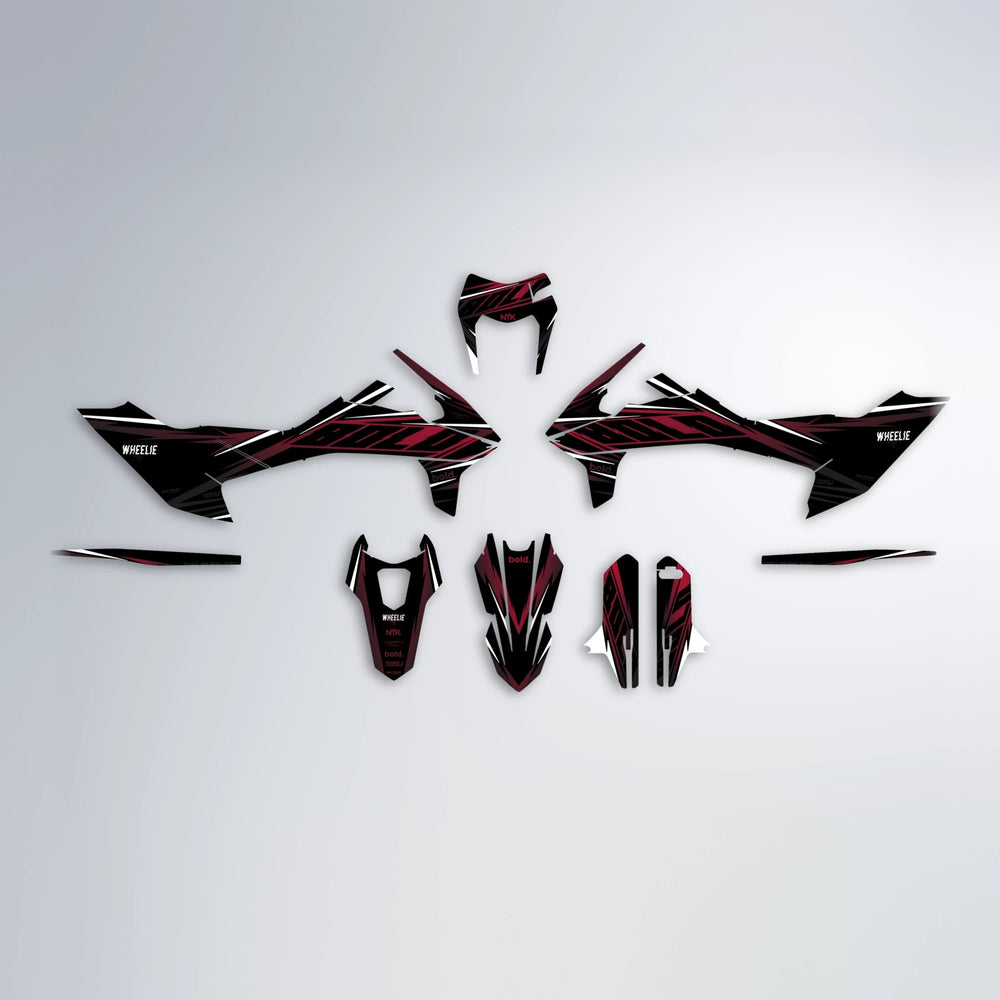 NTK V2 KTM SMC 690 graphics kit parts layout in Black & Red