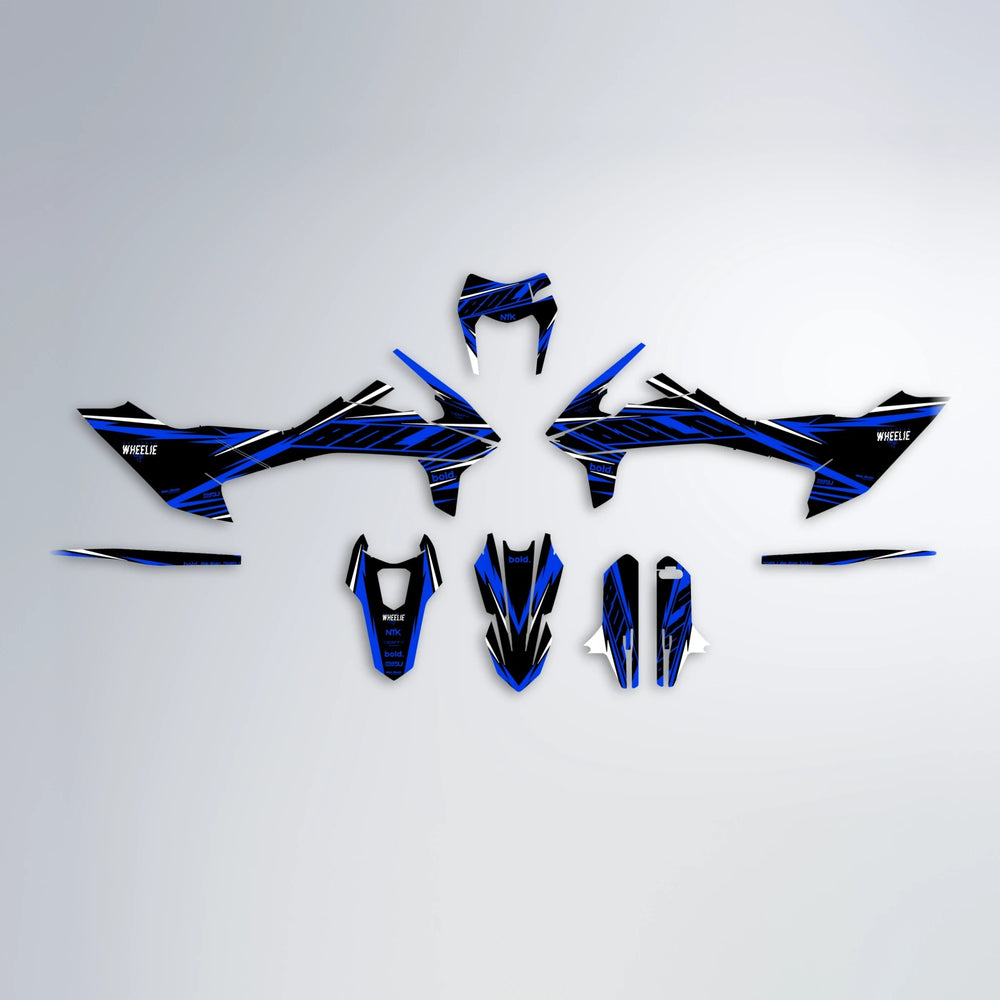 NTK V2 KTM SMC 690 graphics kit parts layout in Blue