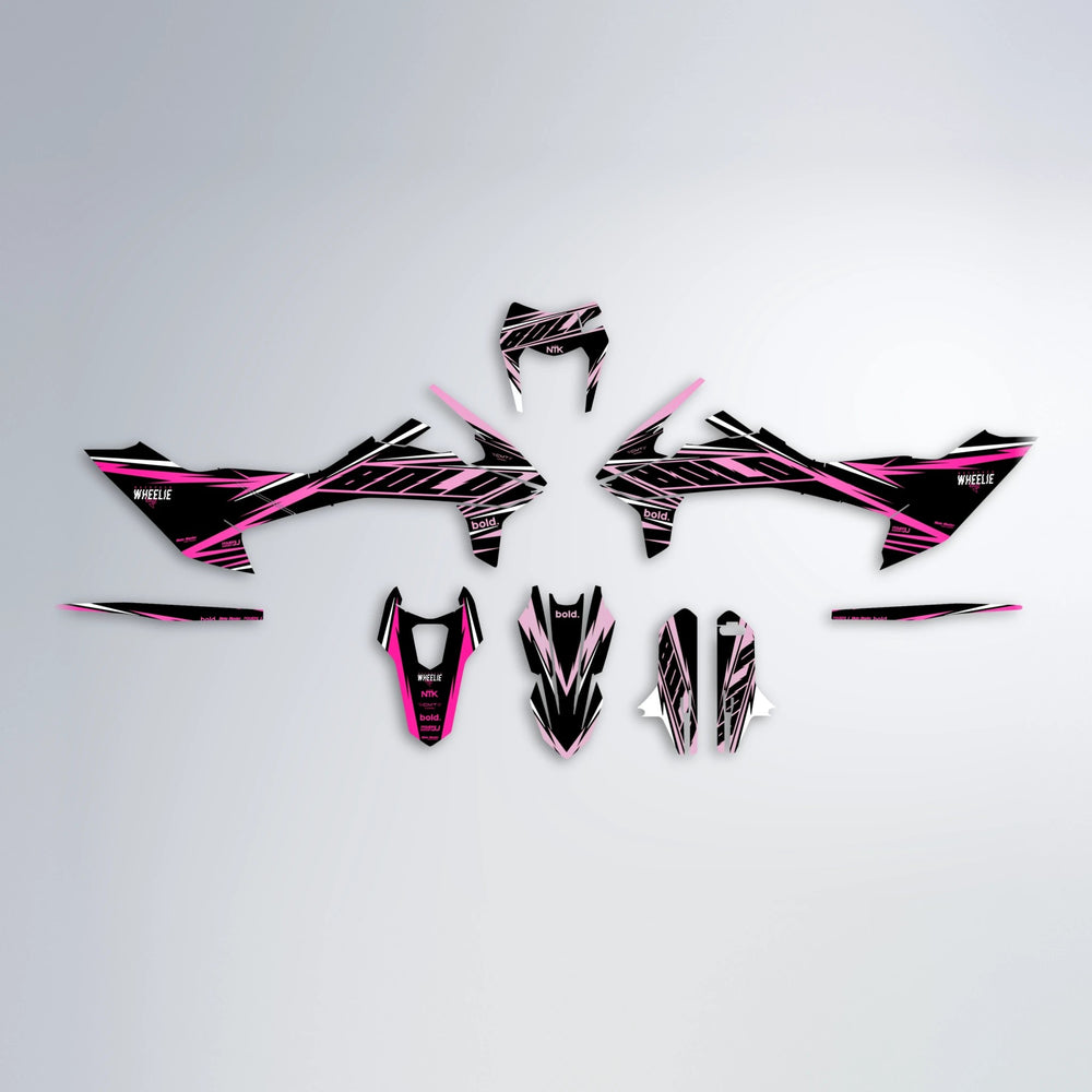 NTK V2 KTM SMC 690 graphics kit parts layout in Flamingo