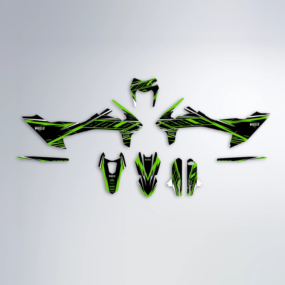 NTK V2 KTM SMC 690 graphics kit parts layout in Green