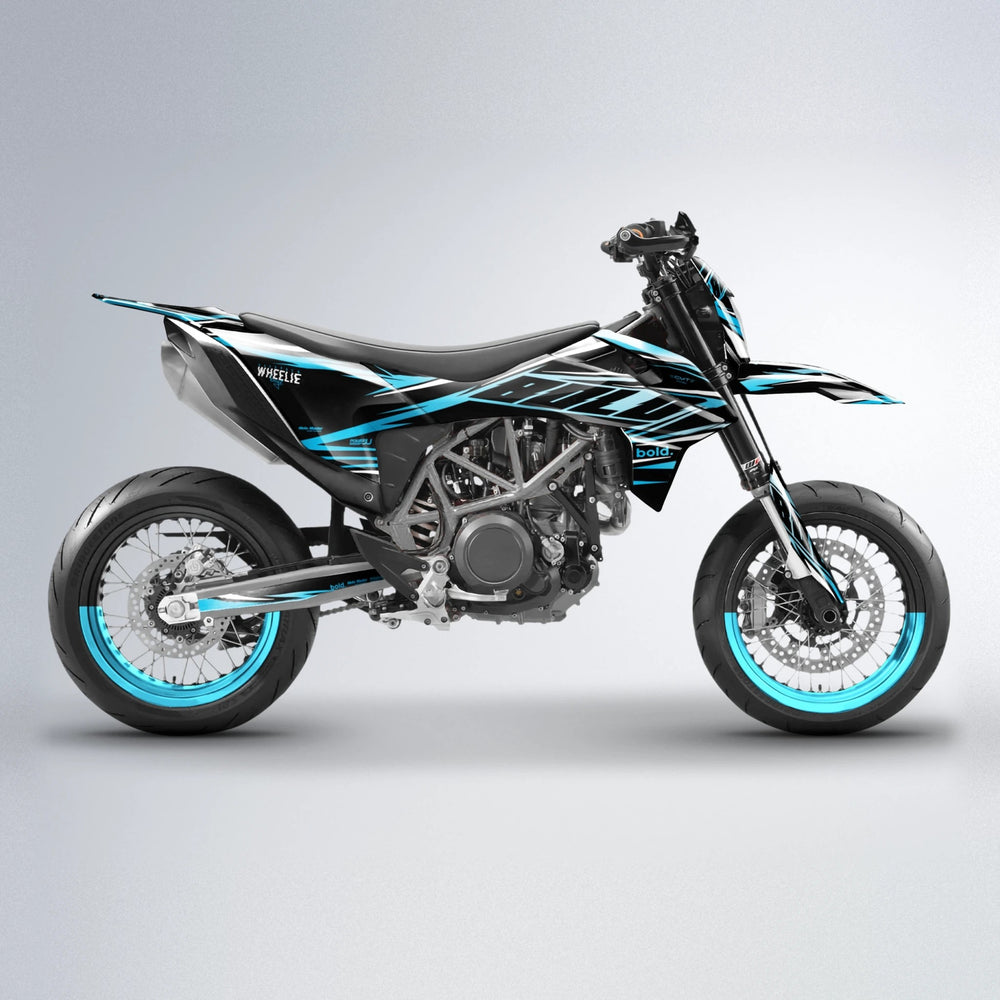 NTK V2 KTM SMC 690 supermoto graphics kit in Light Blue & White
