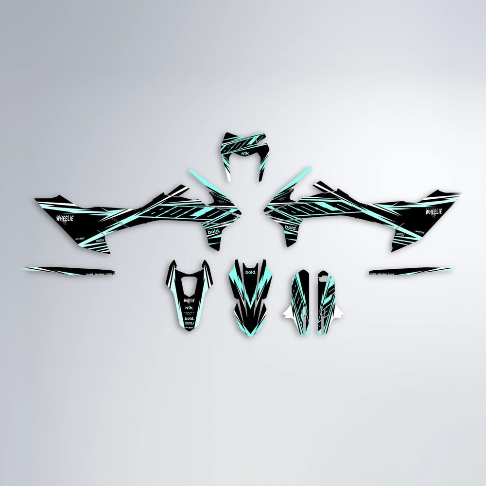 NTK V2 KTM SMC 690 graphics kit parts layout in Mint