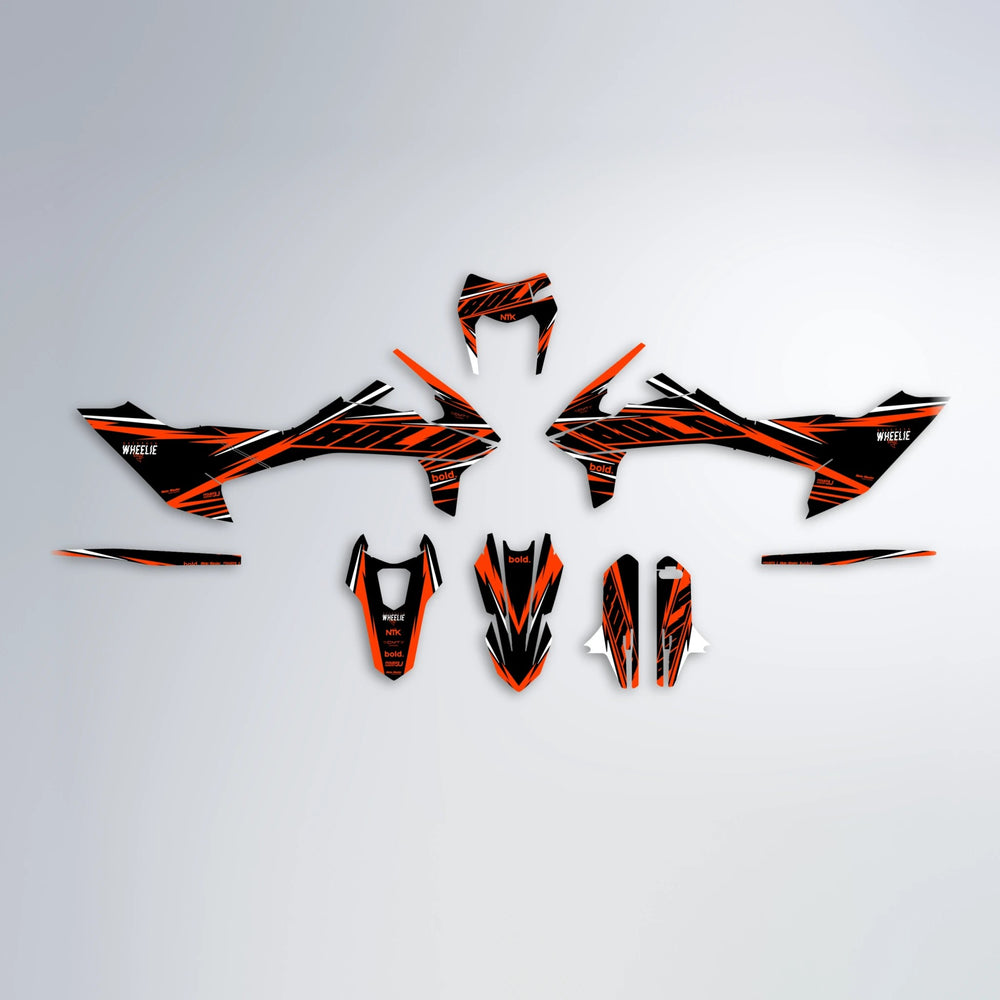 NTK V2 KTM SMC 690 graphics kit parts layout in Orange