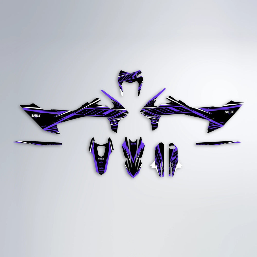 NTK V2 KTM SMC 690 graphics kit parts layout in Purple
