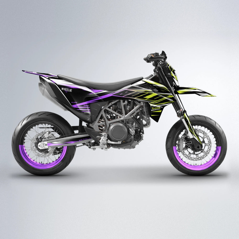 NTK V2 KTM SMC 690 supermoto graphics kit in Purple & Yellow