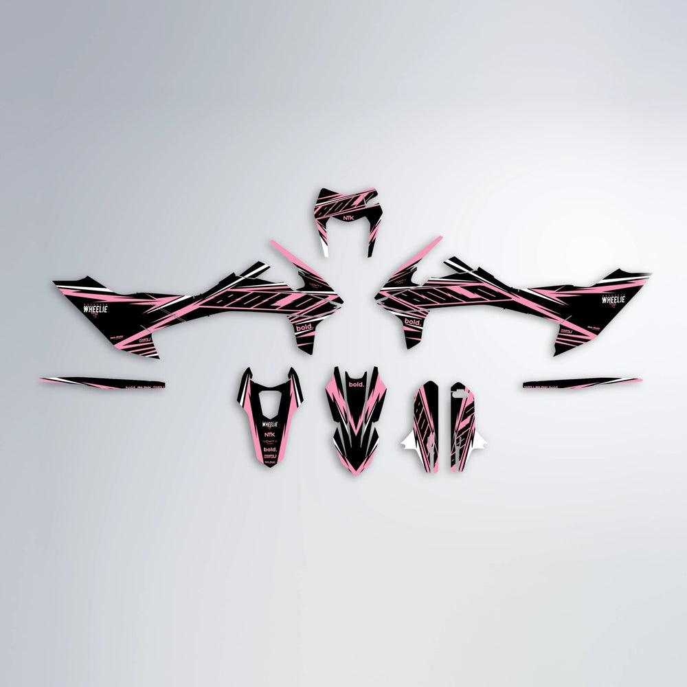 NTK V2 KTM SMC 690 graphics kit parts layout in Sakura Pink