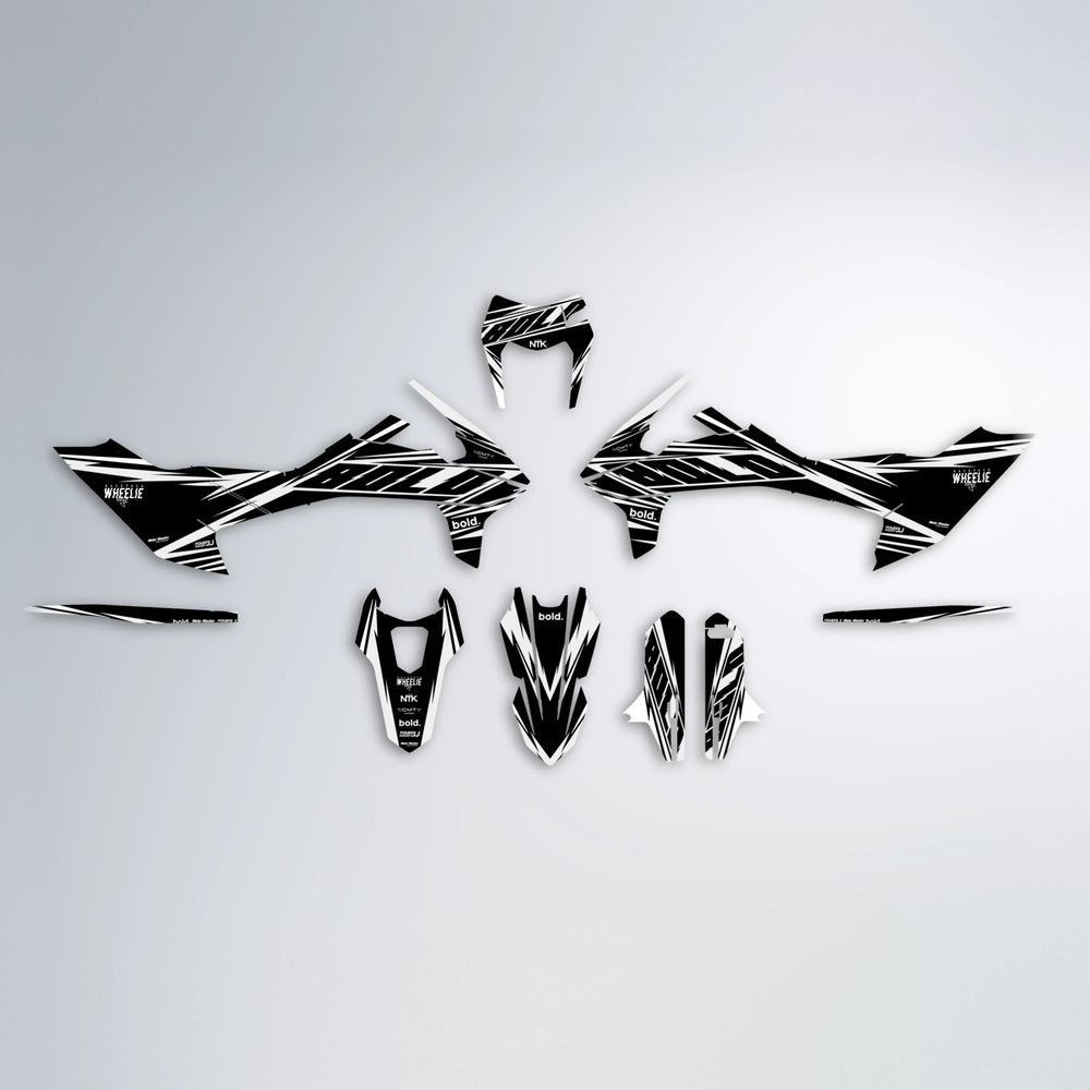 NTK V2 KTM SMC 690 graphics kit parts layout in White