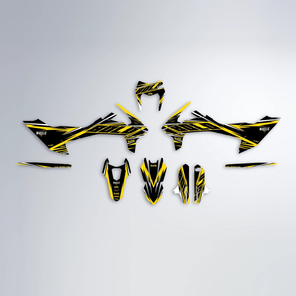 NTK V2 KTM SMC 690 graphics kit parts layout in Yellow