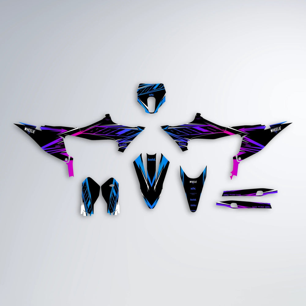 NTK V2 Stark Varg SM graphics kit parts layout in Blue Purple Fade