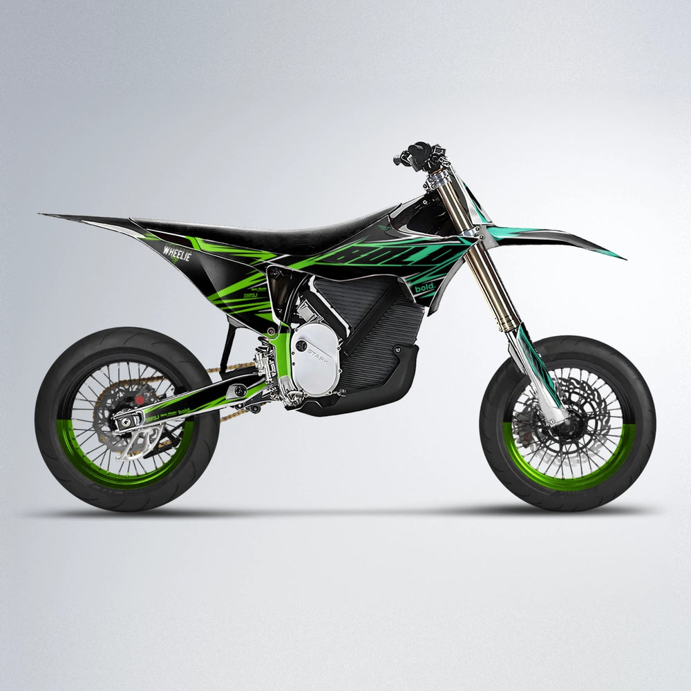 NTK V2 Stark Varg SM supermoto graphics kit in Cyan & Green