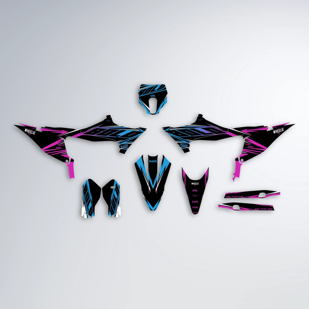 NTK V2 Stark Varg SM graphics kit parts layout in Pink & Light Blue