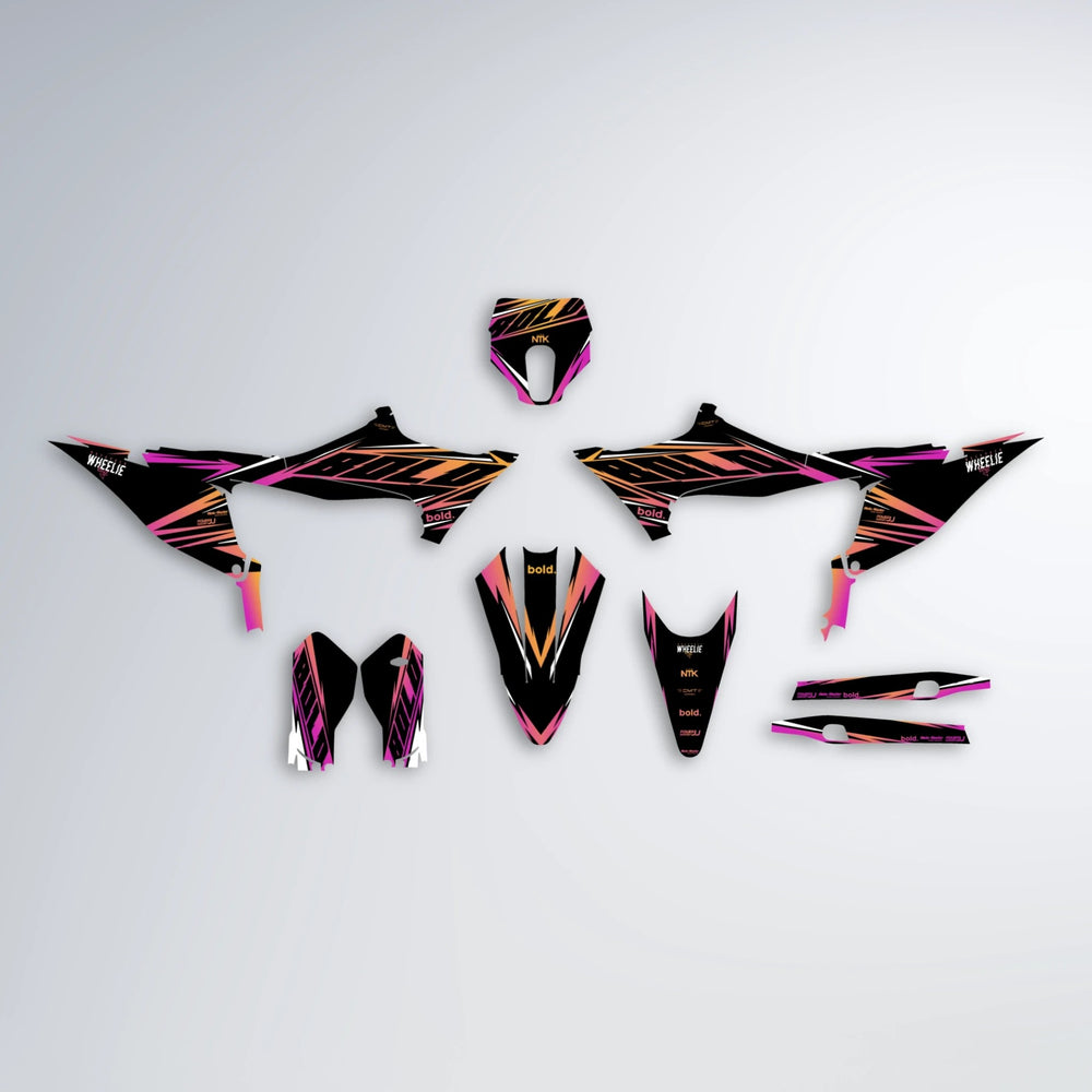 NTK V2 Stark Varg SM graphics kit parts layout in Pink & Yellow