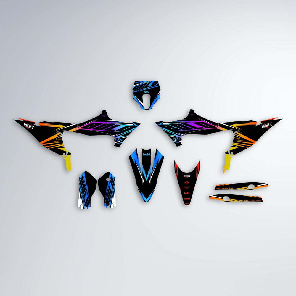 NTK V2 Stark Varg SM graphics kit parts layout in Sunset Fade