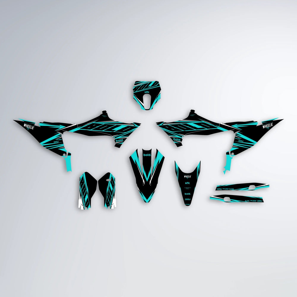NTK V2 Stark Varg SM graphics kit parts layout in Teal
