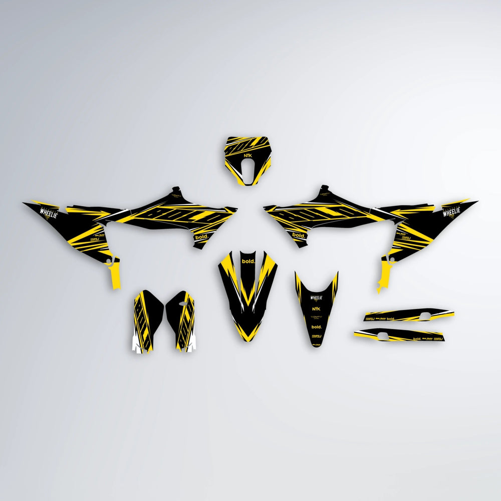 NTK V2 Stark Varg SM graphics kit parts layout in Yellow