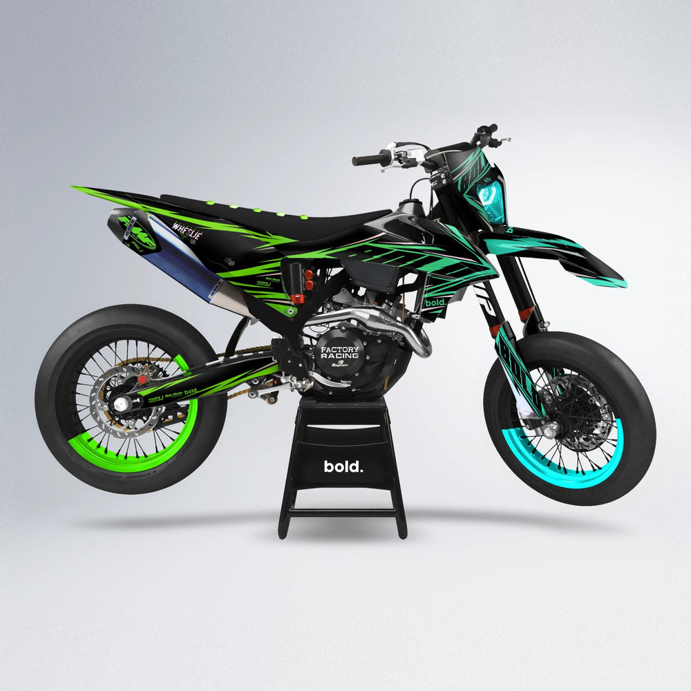 NTK V2 supermoto graphics kit in Cyan & Green