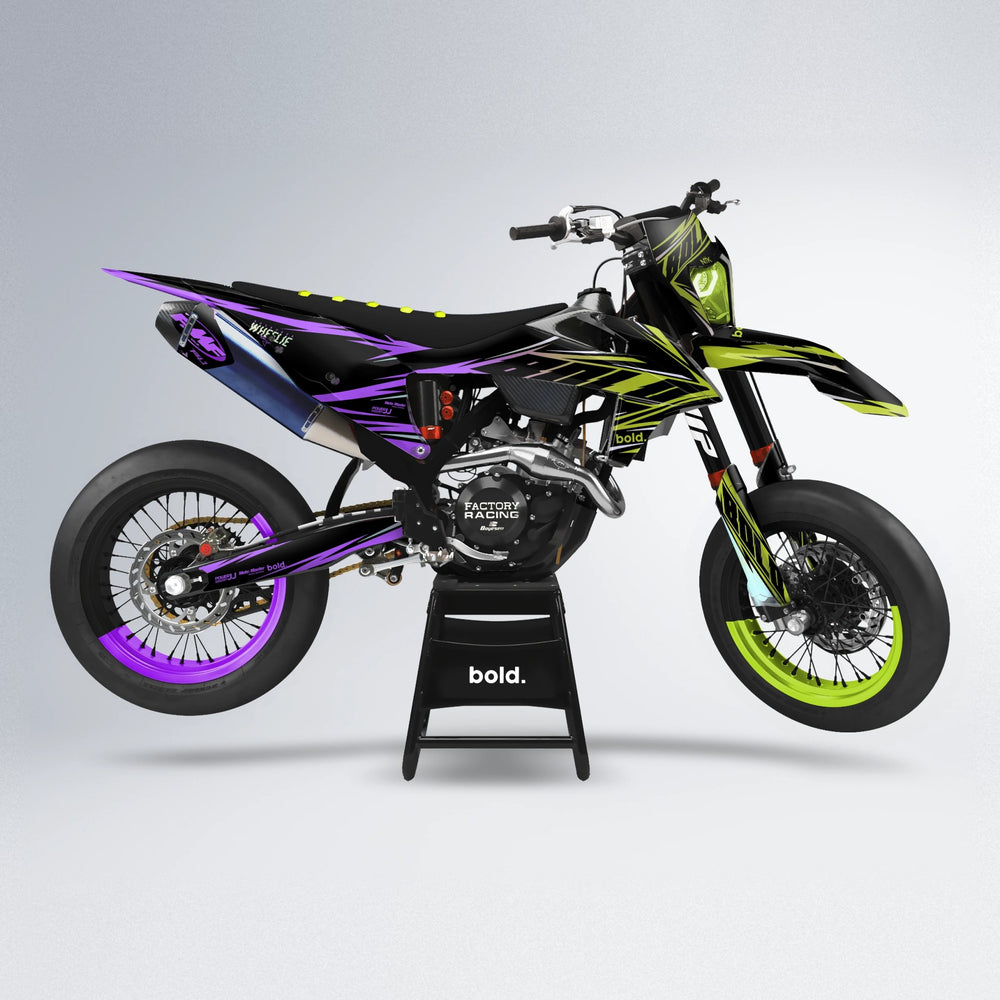 NTK V2 supermoto graphics kit in Purple & Yellow
