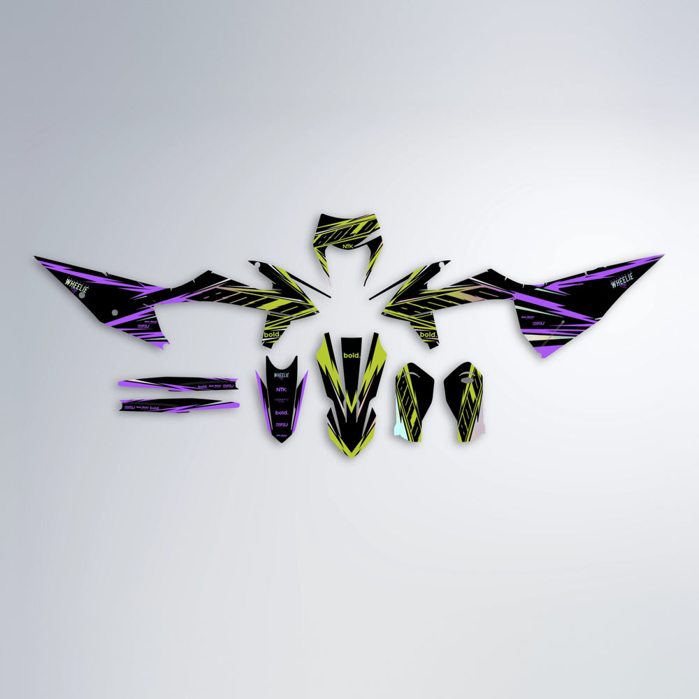 NTK V2 graphics kit parts layout in Purple & Yellow