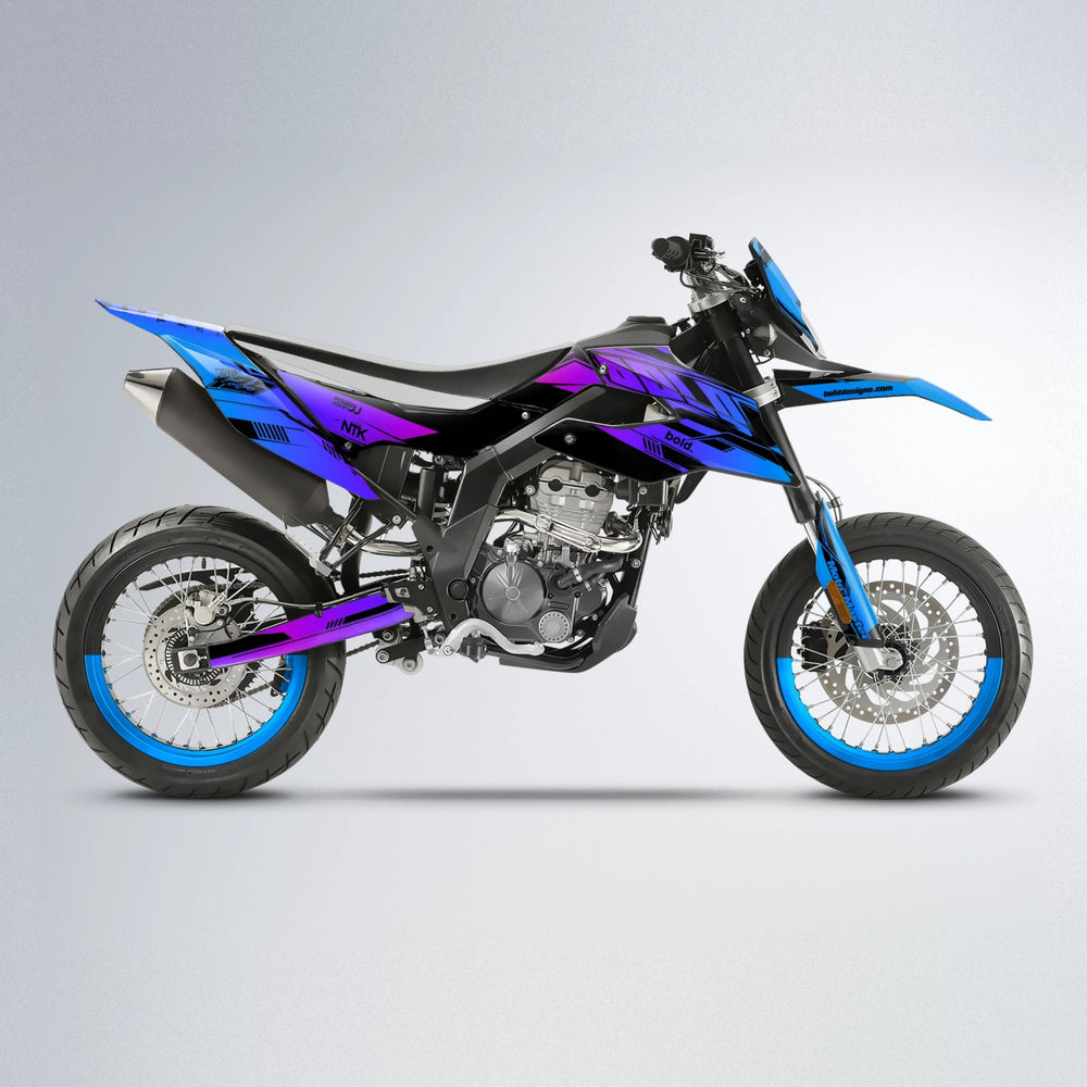 NTK V3 Aprilia SX 125 supermoto graphics kit in Blue Purple Fade