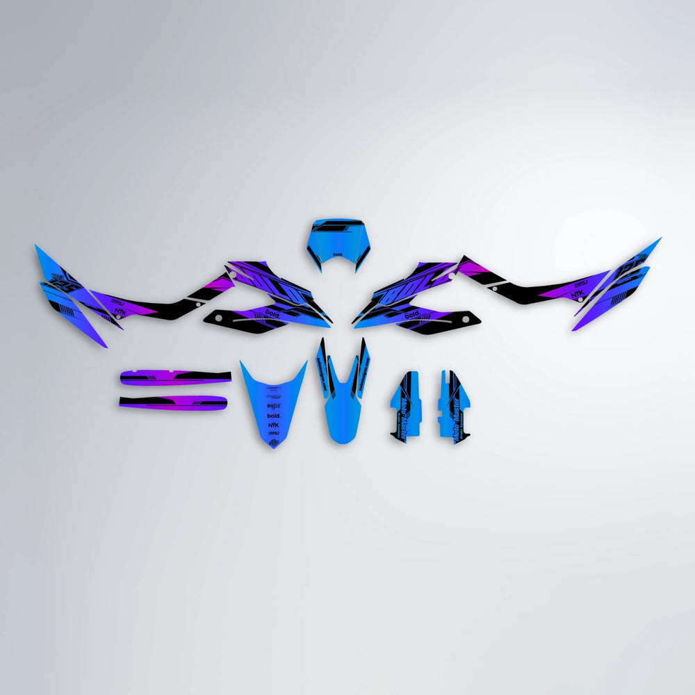 NTK V3 Aprilia SX 125 graphics kit parts layout in Blue Purple Fade