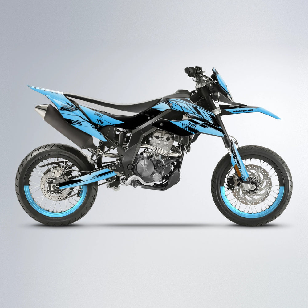 NTK V3 Aprilia SX 125 supermoto graphics kit in Light Blue & White