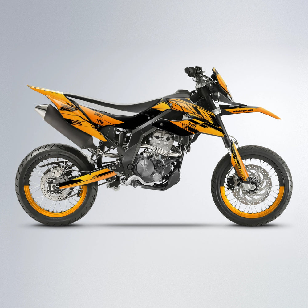 NTK V3 Aprilia SX 125 supermoto graphics kit in Orange & Yellow