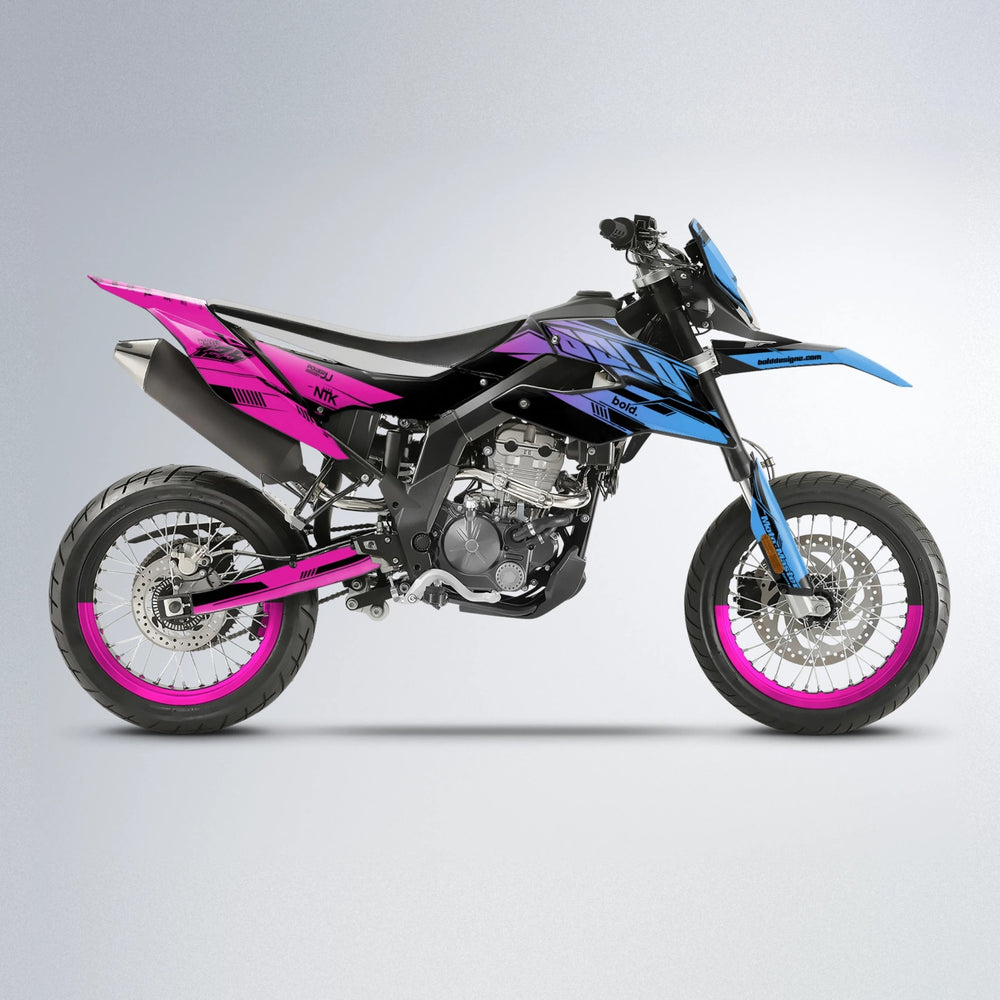 NTK V3 Aprilia SX 125 supermoto graphics kit in Pink & Light Blue