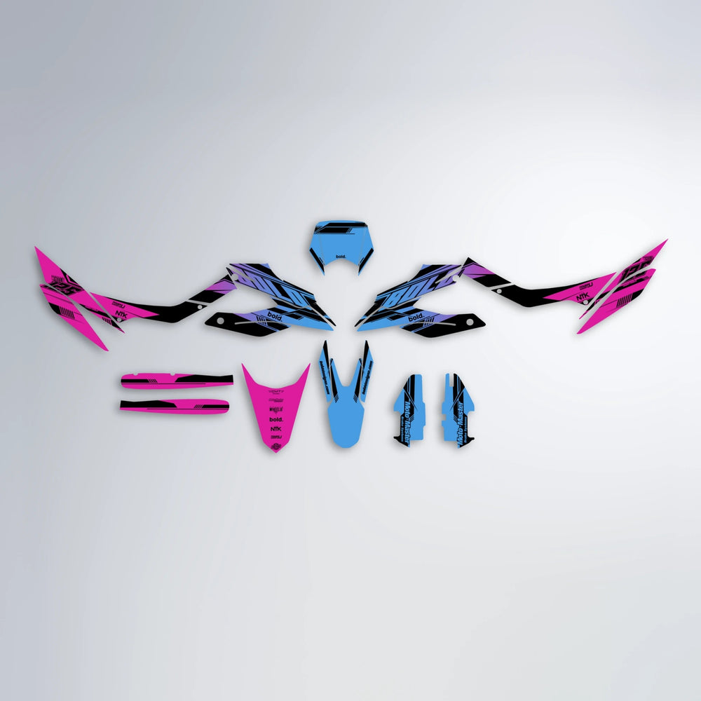 NTK V3 Aprilia SX 125 graphics kit parts layout in Pink & Light Blue