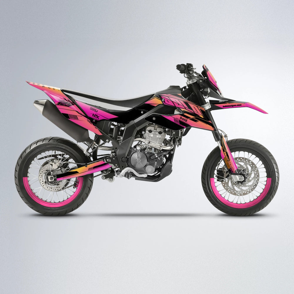 NTK V3 Aprilia SX 125 supermoto graphics kit in Pink & Yellow