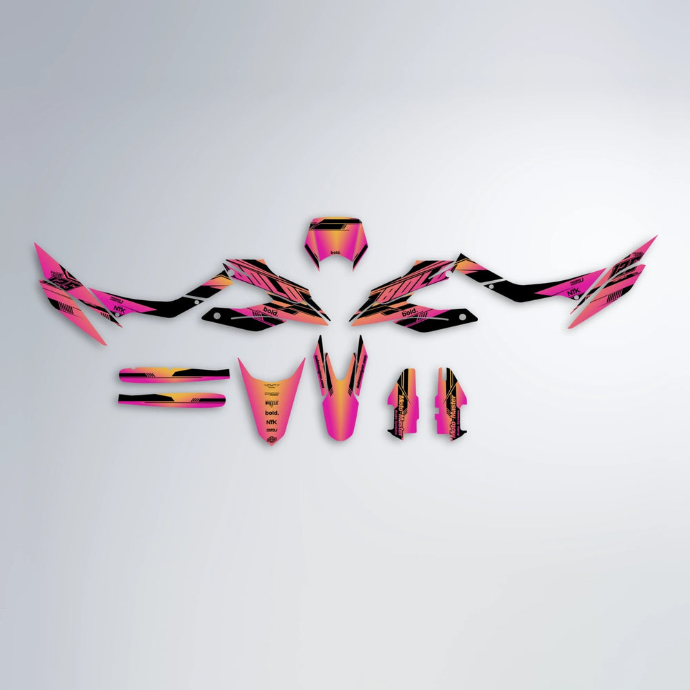 NTK V3 Aprilia SX 125 graphics kit parts layout in Pink & Yellow