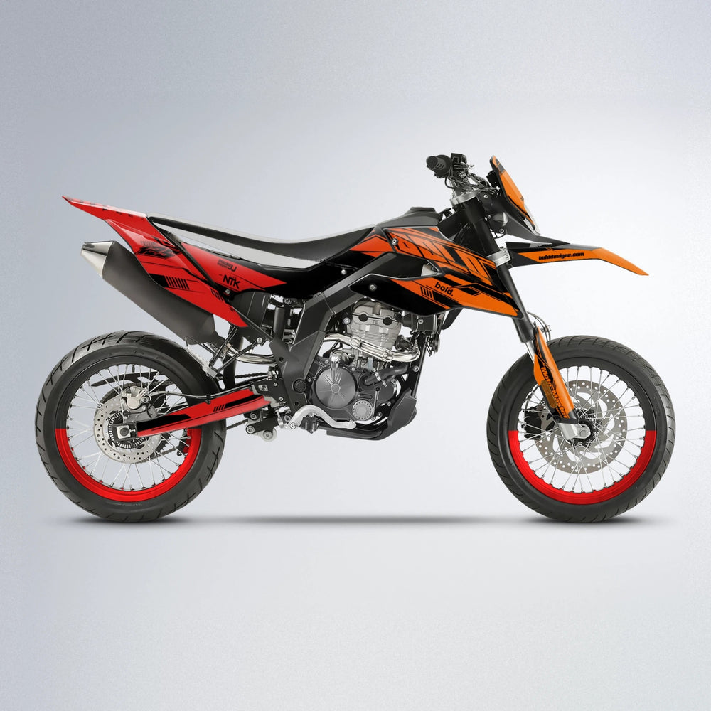 NTK V3 Aprilia SX 125 supermoto graphics kit in Red & Orange