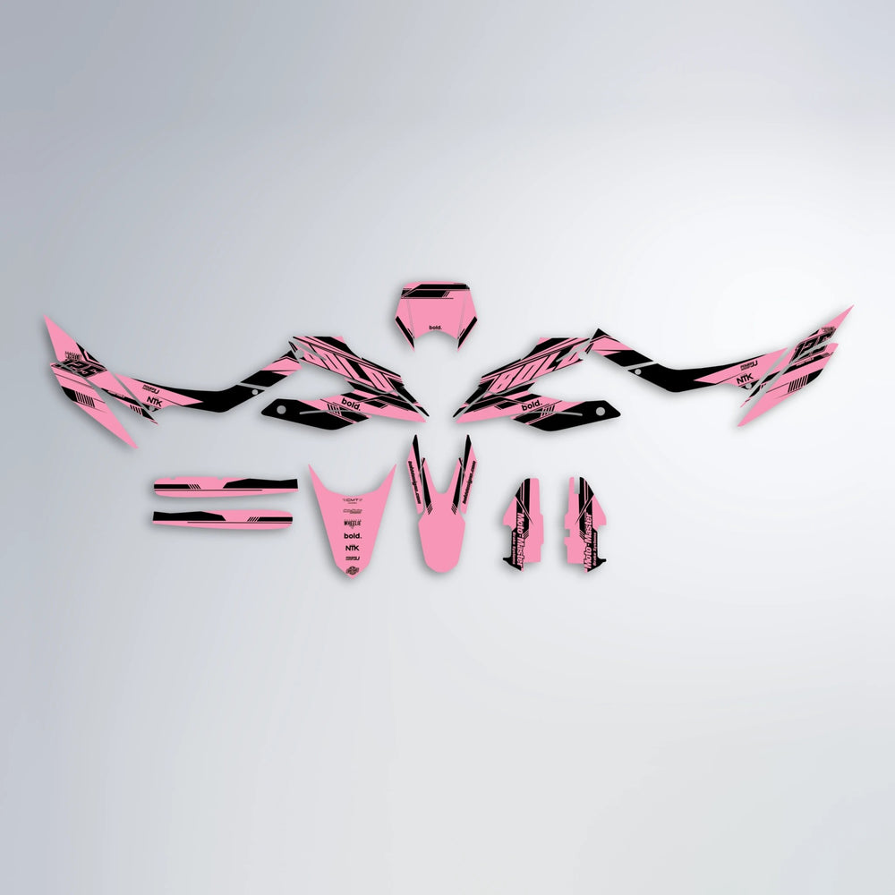 NTK V3 Aprilia SX 125 graphics kit parts layout in Sakura Pink