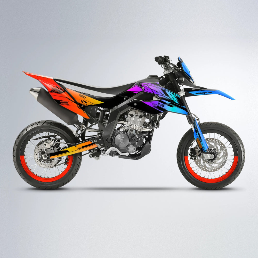 NTK V3 Aprilia SX 125 supermoto graphics kit in Sunset Fade