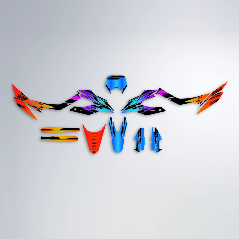 NTK V3 Aprilia SX 125 graphics kit parts layout in Sunset Fade