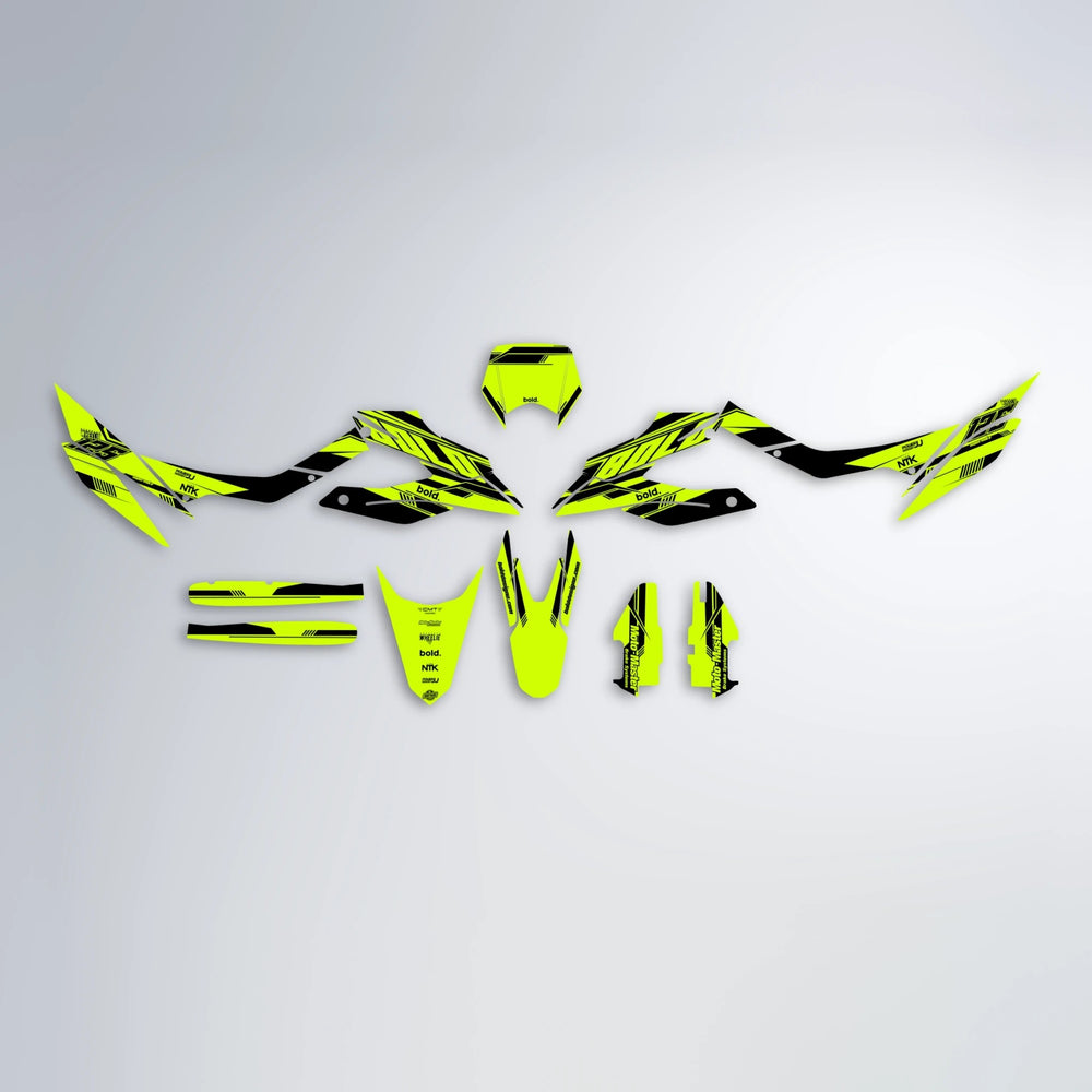 NTK V3 Aprilia SX 125 graphics kit parts layout in Yellow