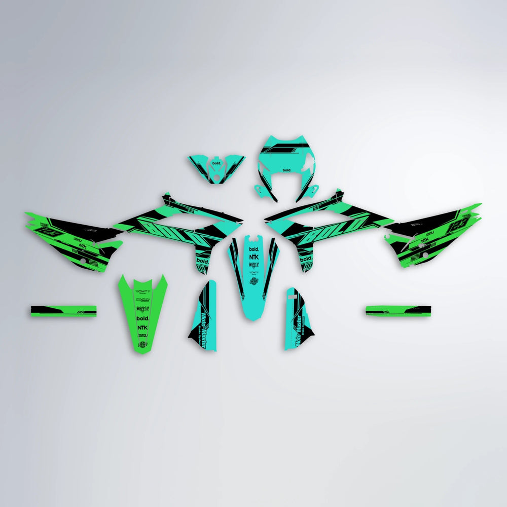 NTK V3 Beta graphics kit parts layout in Cyan & Green