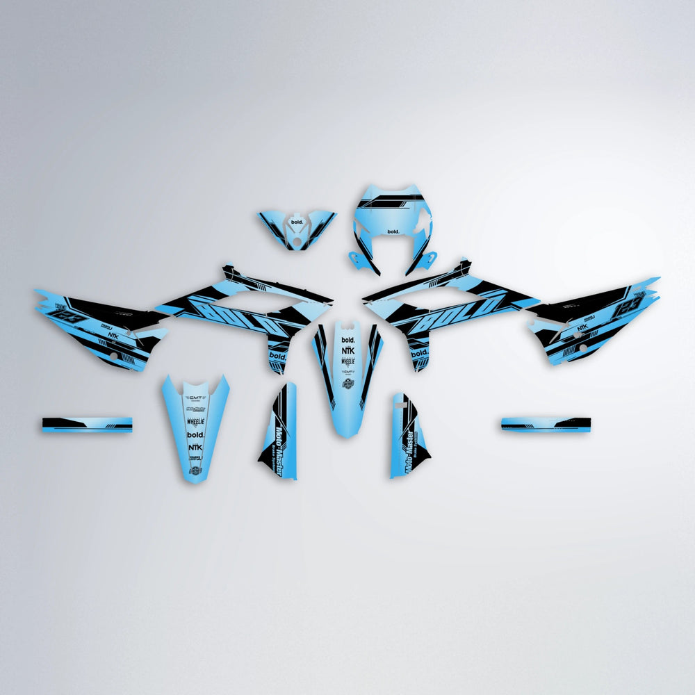 NTK V3 Beta graphics kit parts layout in Light Blue & White
