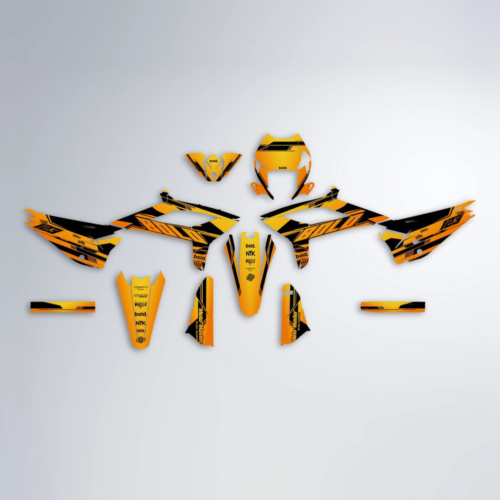 NTK V3 Beta graphics kit parts layout in Orange & Yellow