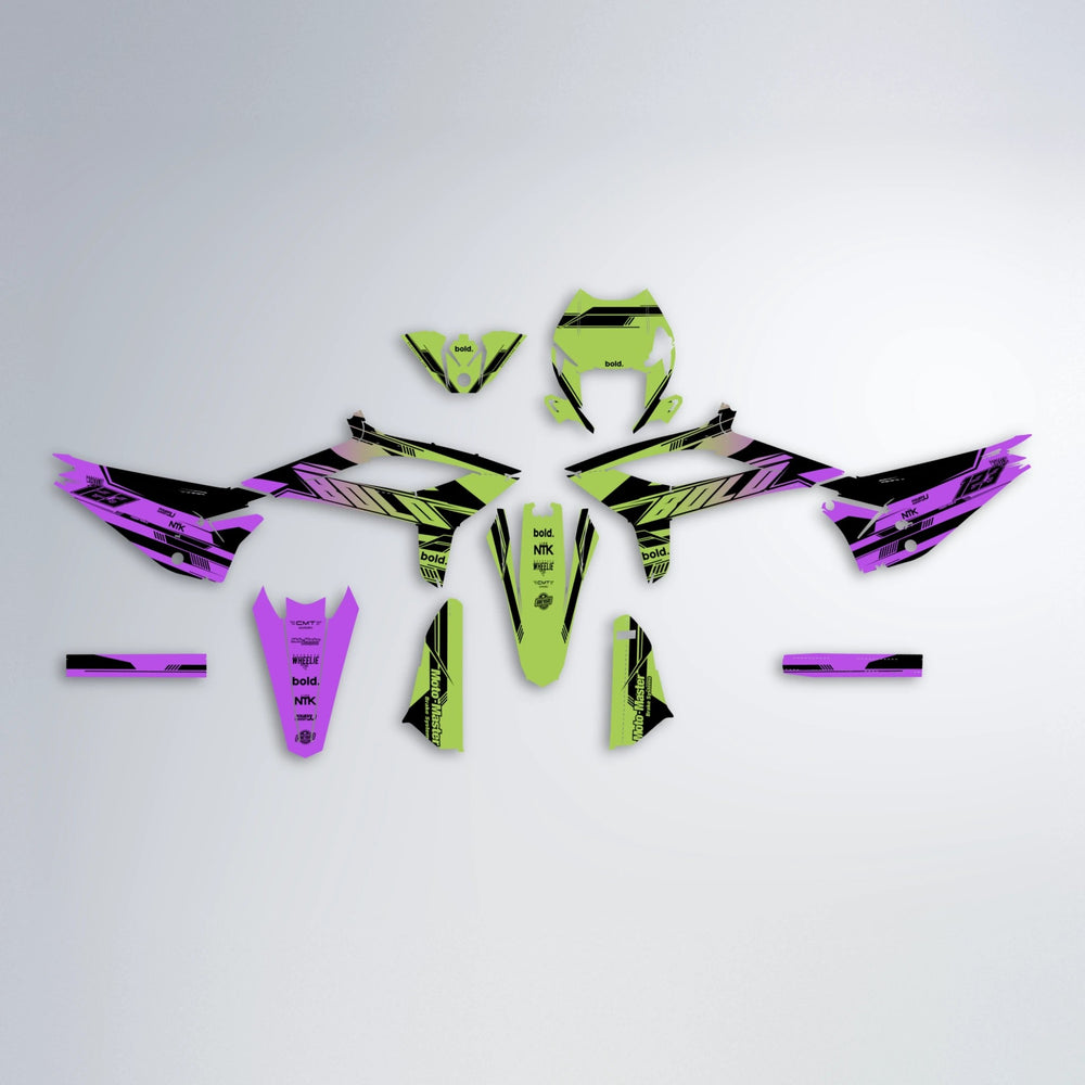 NTK V3 Beta graphics kit parts layout in Purple & Yellow
